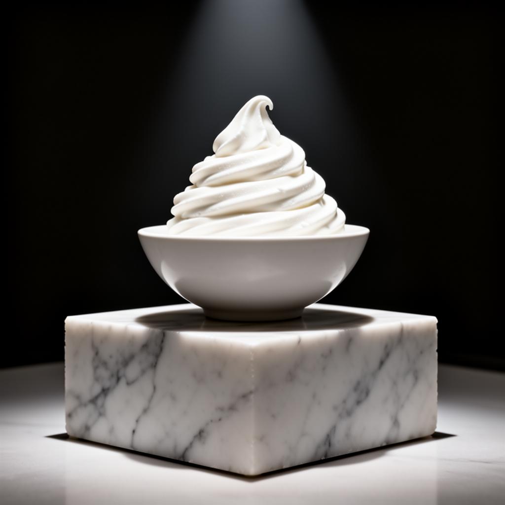 Bowl de Greek Frozen Yogurt sobre pedestal de mármol